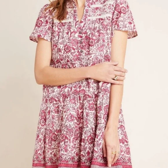 Anthropologie Georgina floral maroon cream dress flowy midi womens small - Picture 3 of 14